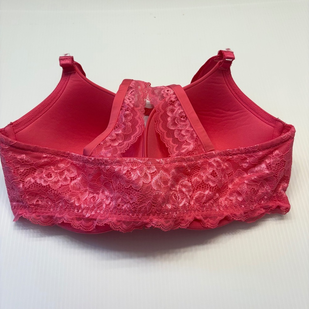 Torrid Curve Bra Womens 38DDD Pink Push-Up Plunge Lace Racerback Lingerie - Picture 2 of 5